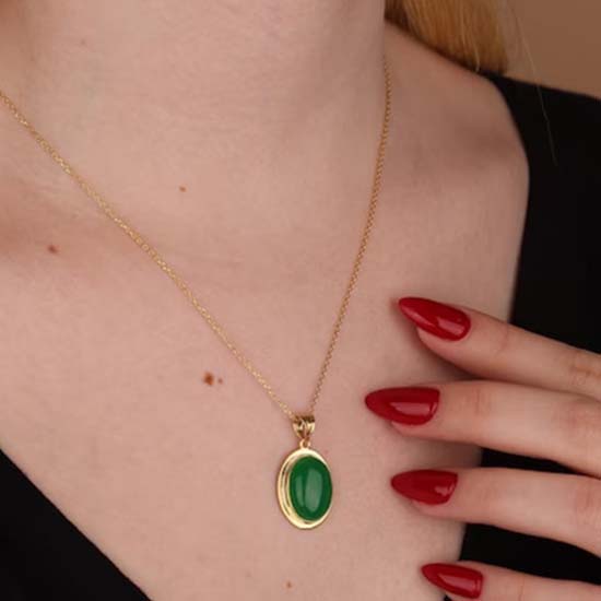 Collar de Gema Oval de Ónix Verde, Plata de Ley 925 Sólida, Joyería Hecha a Mano, Joyería de Declaración, Regalo Para Ella, Collar de Boda