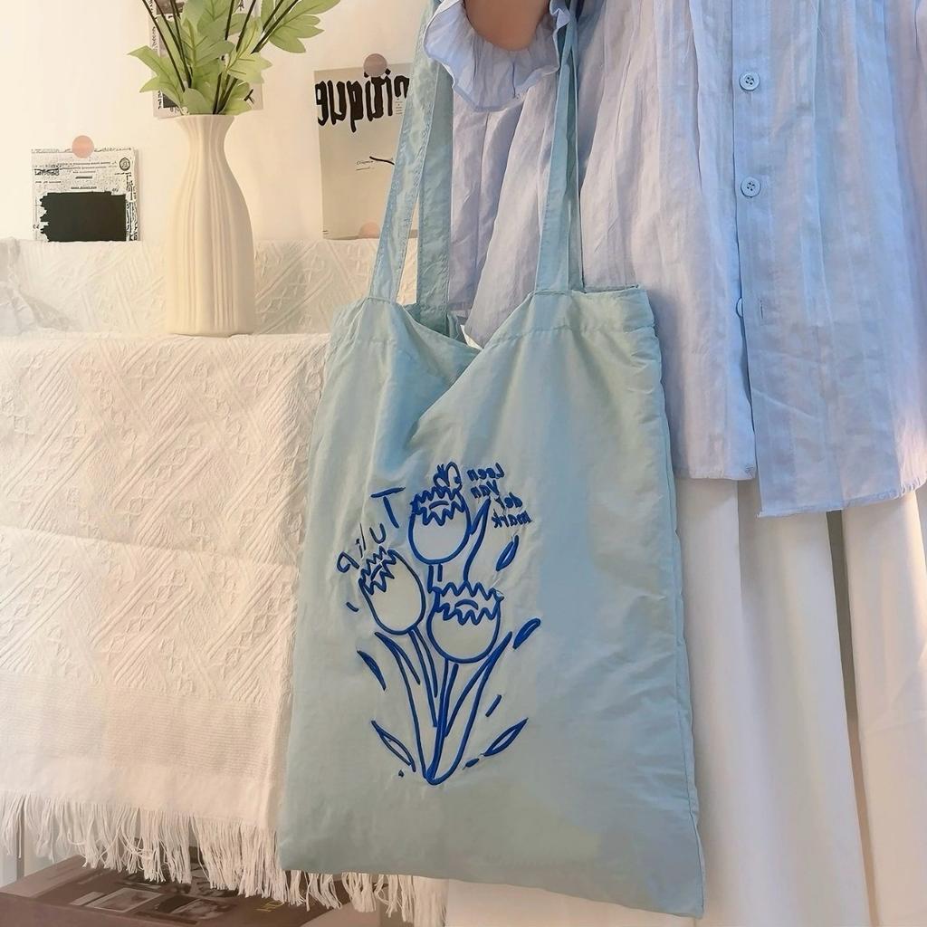 Niche Design Flower Graffiti Canvas Bag 2024 New Korean Style Lazy Fashion Single Shoulder Bag Outdoor Tote