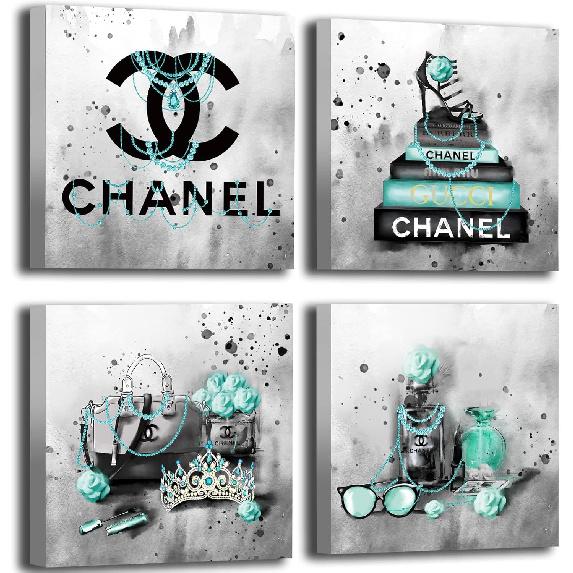 Meetdeceny Green Wall Art for Women Girls Room Fashion Bag Wall Decor Photo Pictures for Wall Perfume Wall Decorations for Living Room Bedroom Modern