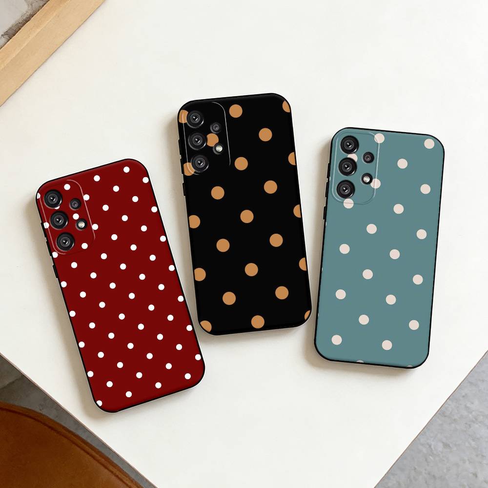 V-Vintage Ins Style Polka Dot Phone Case For Samsung S25,S24,S21,S22,S23,S30,Ultra,S20,Plus,Fe,Note,10,9,5G Black Cover