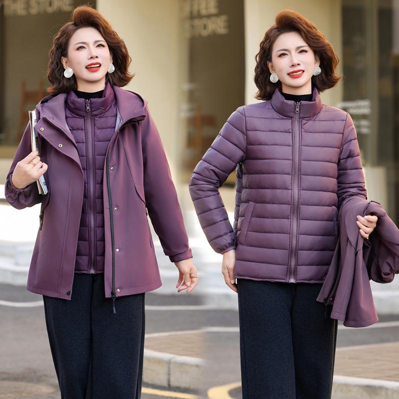New Style Mom's Winter Detachable Cotton Jacket for Middle-Aged & Elderly Women - Thick Anti-Cold Parka Coat