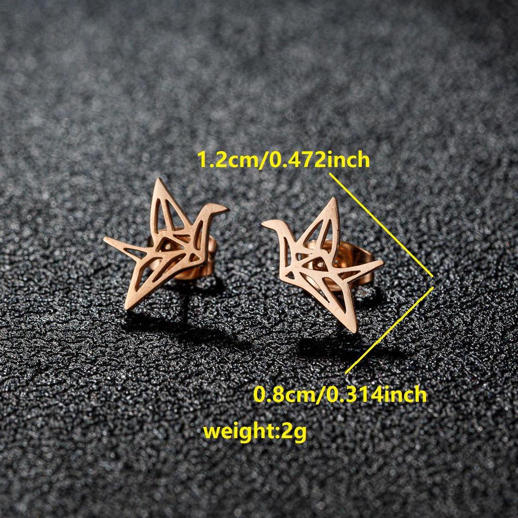 Niszowe Kolczyki Sztyfty ze Stali Nierdzewnej dla Kobiet – Design Żurawia Origami i Renifera, Kolekcja Mody 2025