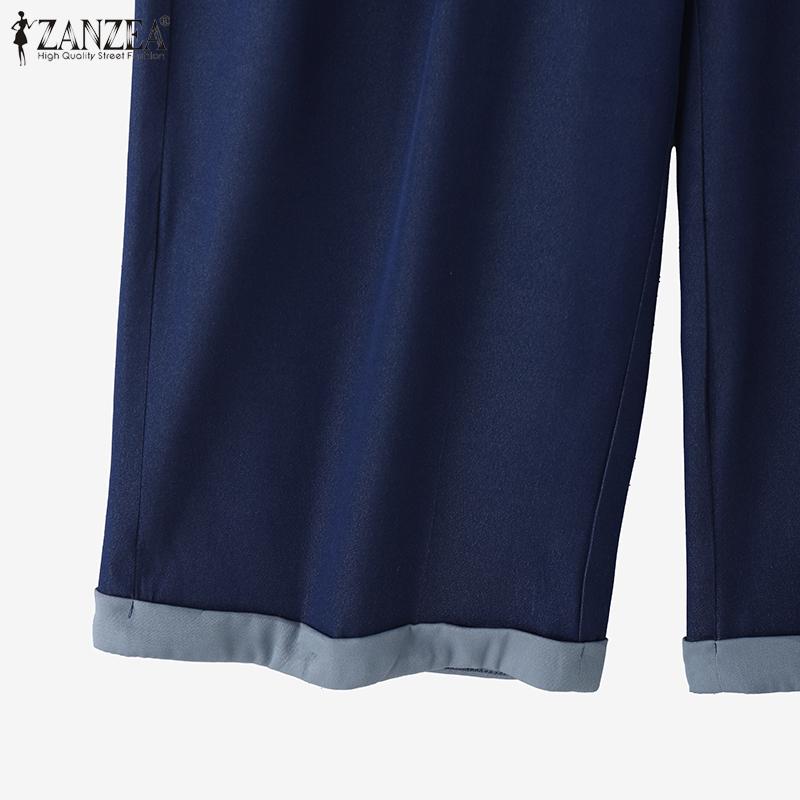 ZANZEA Womens Summer Loose Casual Drawstring Cropped Pants