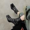 Krazing Pot Sheepskin Winter Square Thick High Heels Chelsea Boots Women Zipper Platform Ankle Boots