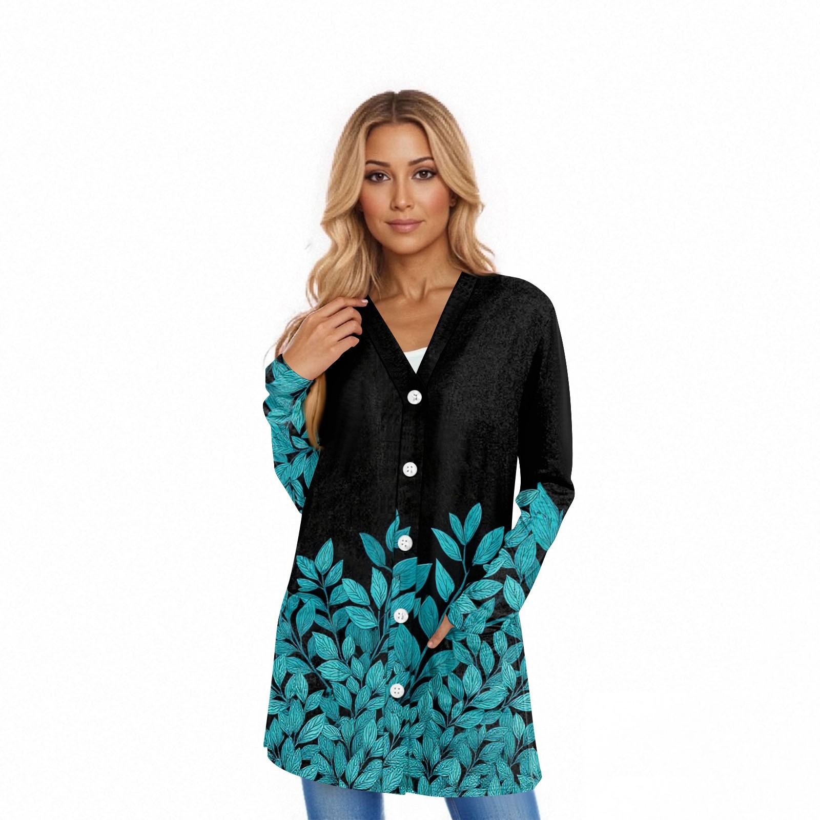 

Women s Long Sleeve Cardigan Casual Jacket With Pockets Top L чорний