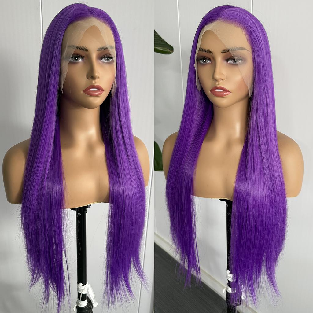 AIMEYA Purple Lace Front Wig 13x4 Long Silky Straight Synthetic Daily Wear Cosplay Wigs Natural Hairline Heat Resistant Fiber