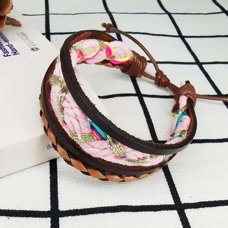 Colorful Wax Cord & Leather Bracelet - European & American Trendy Woven Couple s Bracelet