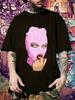 Schwarzes Grafik-T-Shirt mit pinker Kapuzenmaske Cartoon-Print - Lässiges Sommer-T-Shirt mit kurzen Ärmeln und Rundhalsausschnitt
