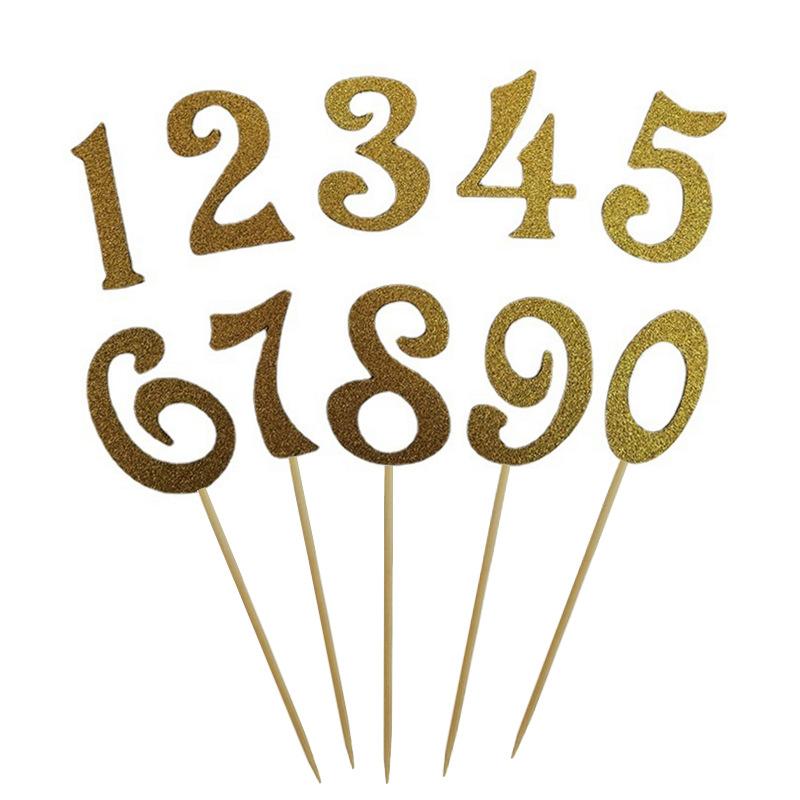

10pcs Gold Glitter Number 0-9 Birthday Cake Toppers Happy Birthday Cake Toppers