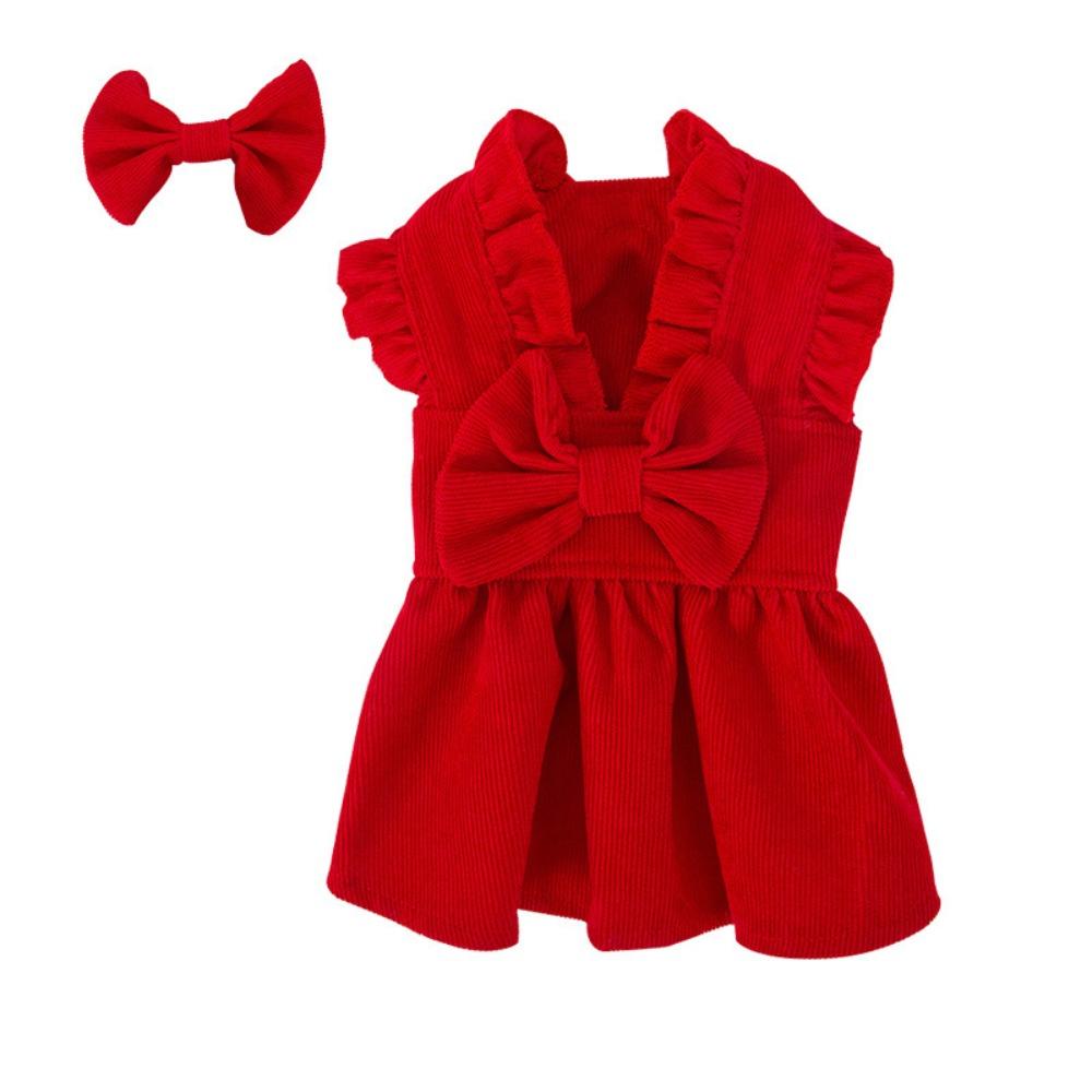 Pleated Bow Dog Skirt New Year Christmas Cat Princess Dress Pet Costume  Photograph Prop