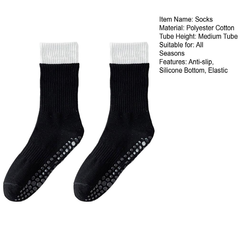 1 Pair Women Floor Socks Anti-slip Silicone Bottom Mid-tube No Odor Thickened Warm Solid Color High Elasticity Sweat-absorption Anti-shrink Socks