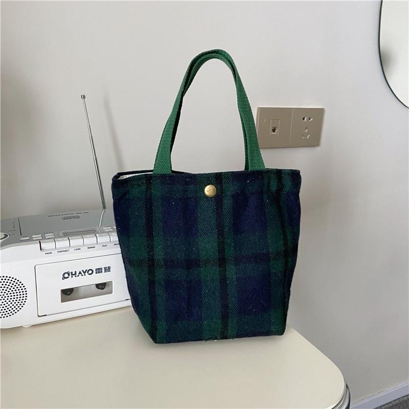 Stylish Ins Checkered Woolen Lunch Bag Chic Minimalist Tote For Everyday Use