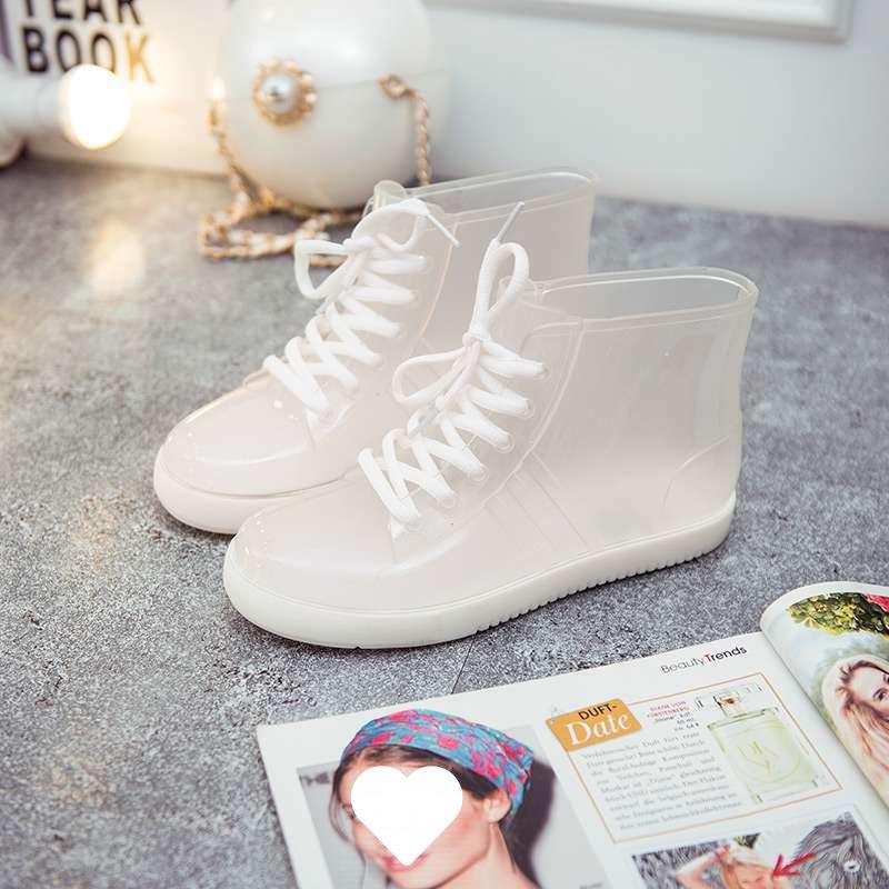 Jelly transparent non-slip fashion waterproof shoes rain shoes rain boots rubber shoes overshoes velvet cotton water boots women's short tube adult su