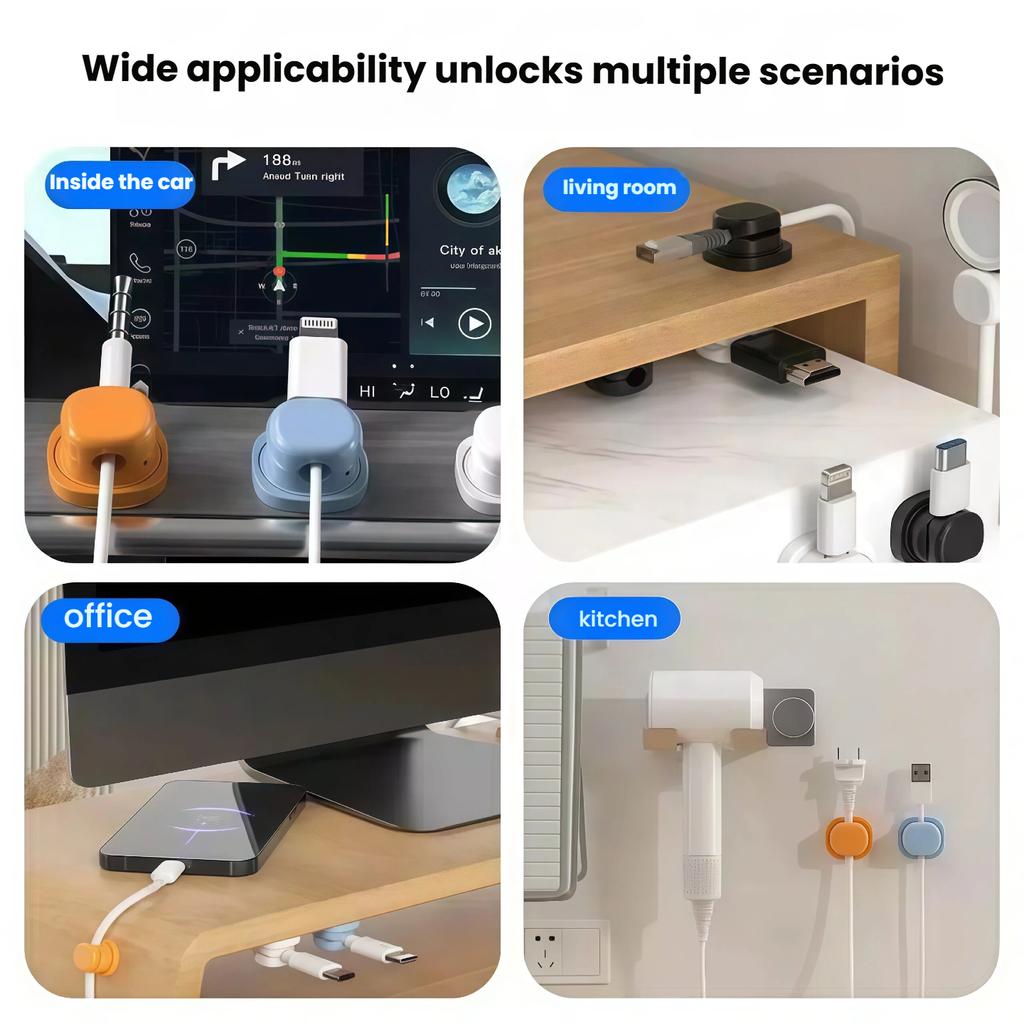 3-Pack Rotatable Cable Organizer, Desktop Cable Management Holder, Charging Cord Clip, Spring-Loaded Cable Clip