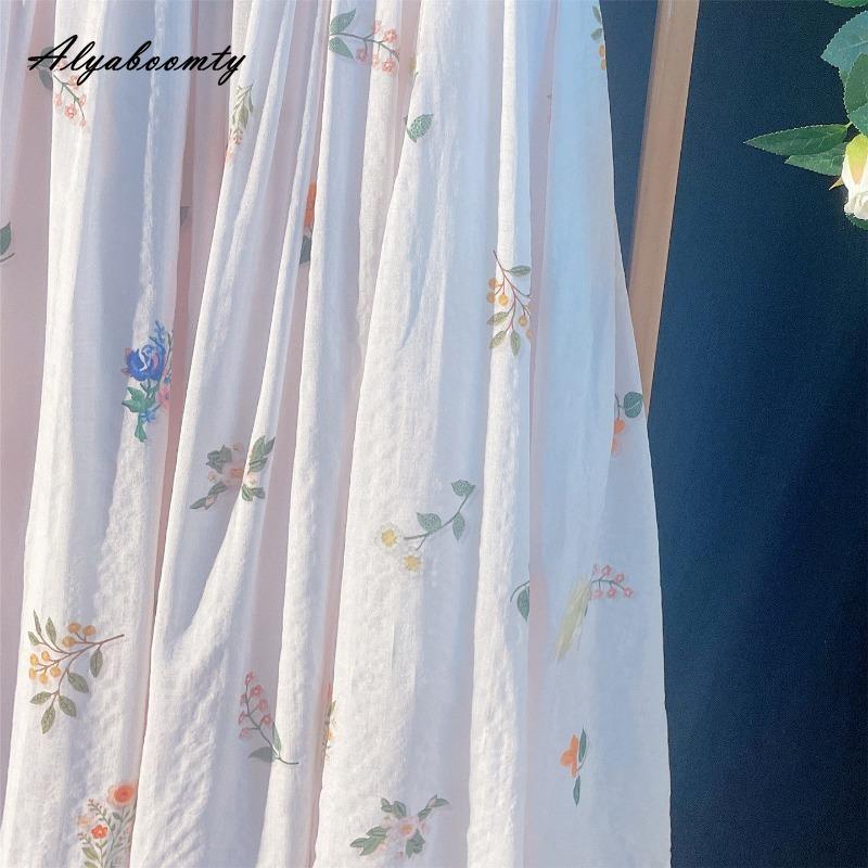 Prairie Chic Spring Summer Women Midi Skirt Elastic Waist Light Pink Floral Print A-Line Skirt Elegant Feminine Sweet Skirts Womens