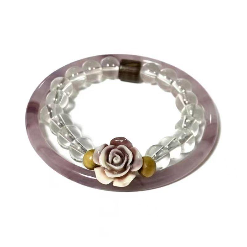 New Chinese Camellia Bracelet Women s ins Double Layer Stacked Flower Beaded Bracelet Premium Antique Bracelet Bracelet