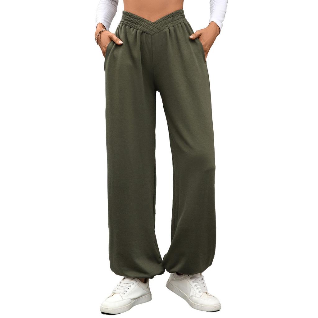 Fall Winter New Women's Elastic Waist Pockets Drawstring Cuffed Loose Casual Trousers