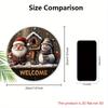 Christmas Wooden Welcome Sign with Santa Claus & Snowman Pattern - Navidad Round Sign for Front Door, Wall Hanging Decor - Ideal Christmas Gift