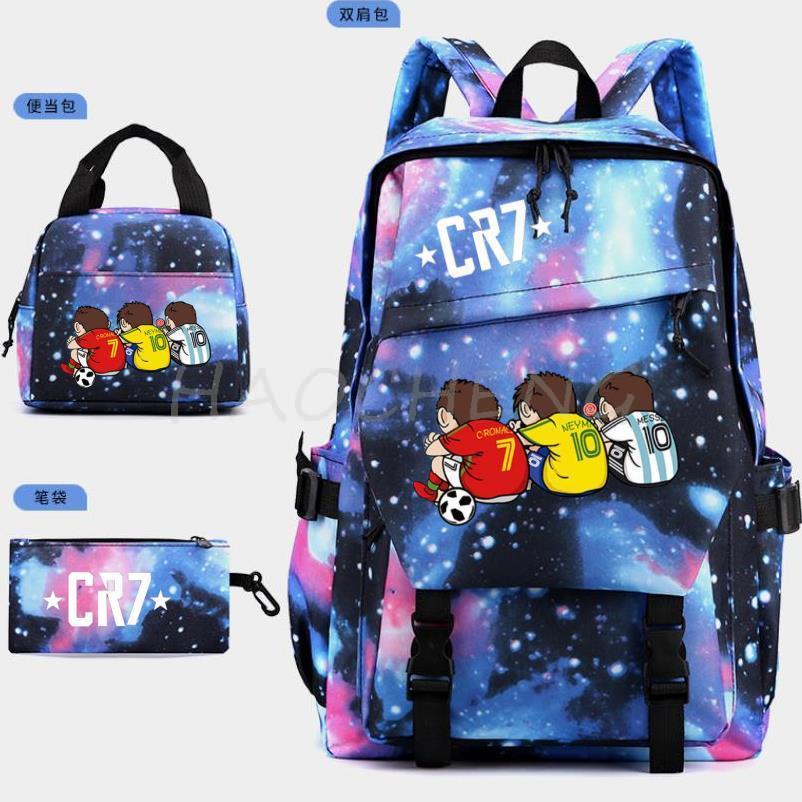 Zaino Scolastico a Tre Pezzi con Stampa di Stella del Calcio Sportiva per Studenti delle Scuole Primarie e Secondarie, Unisex