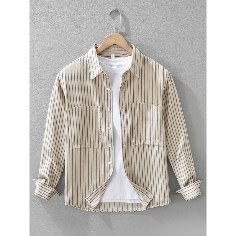 Spring and Autumn Japan fashion Retro Vertical Stripes Long sleeve Shirts Men's Artistic Trendy Loose Casual Shirt Outerwear New