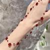 Hypoallergenically Crystal Bead Necklace Red Flower Detailing Lightweight Layering Jewelry Women Clavicle Chain