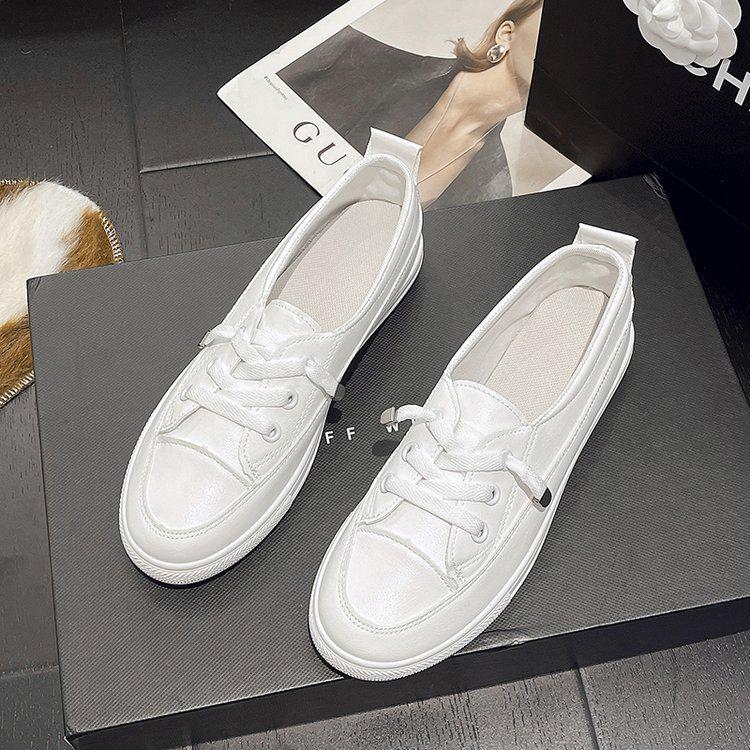 2025 Women's White Low-Cut Canvas Sneakers - Round Toe, Lace-Up, Flat Bottom Casual Shoes