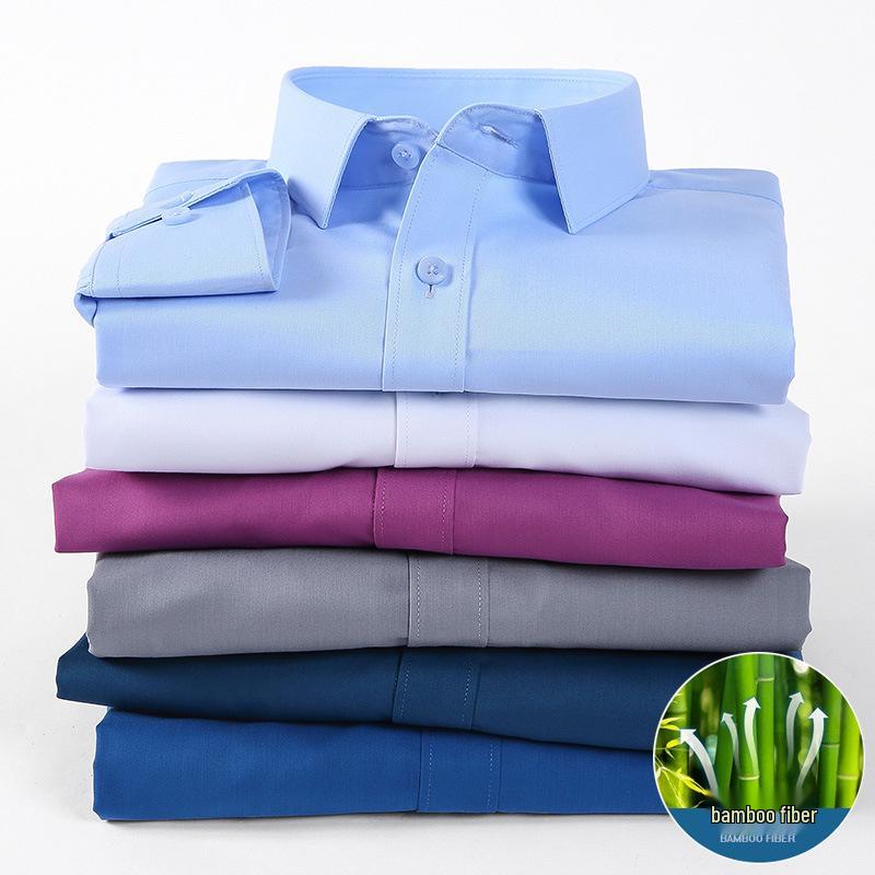 Men's Long Sleeve Non-Iron Bamboo Fiber Formal Shirt with Embroidered Logo