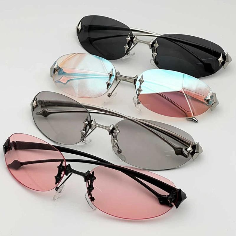 Women Girls Korean Y2K Square Frameless Anti Blue Light Glasses High-end and Spicy Style Sunglasses