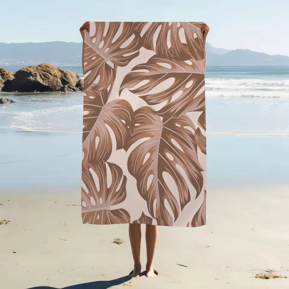 Tropisk Plante Mønster Print Mikrofiber Strandhåndklæde Absorberende Hurtigtørrende Blødt Yoga Svømning Ferie Bjergbestigning Håndklæde