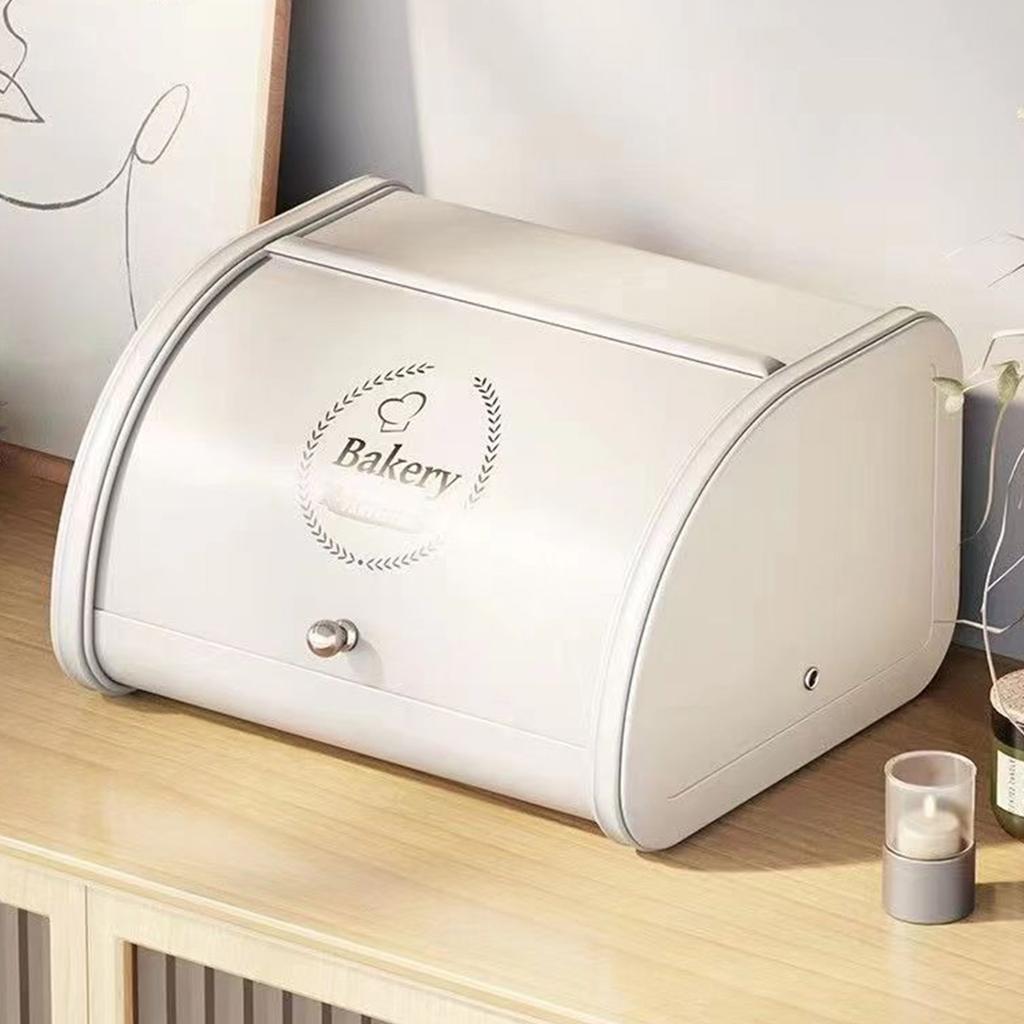 Bread Bin Container with Roll-up Lid Retro Kitchen Storage Box Large Capacity Bread Boxes Holder Stainless Steel for Baked Goods