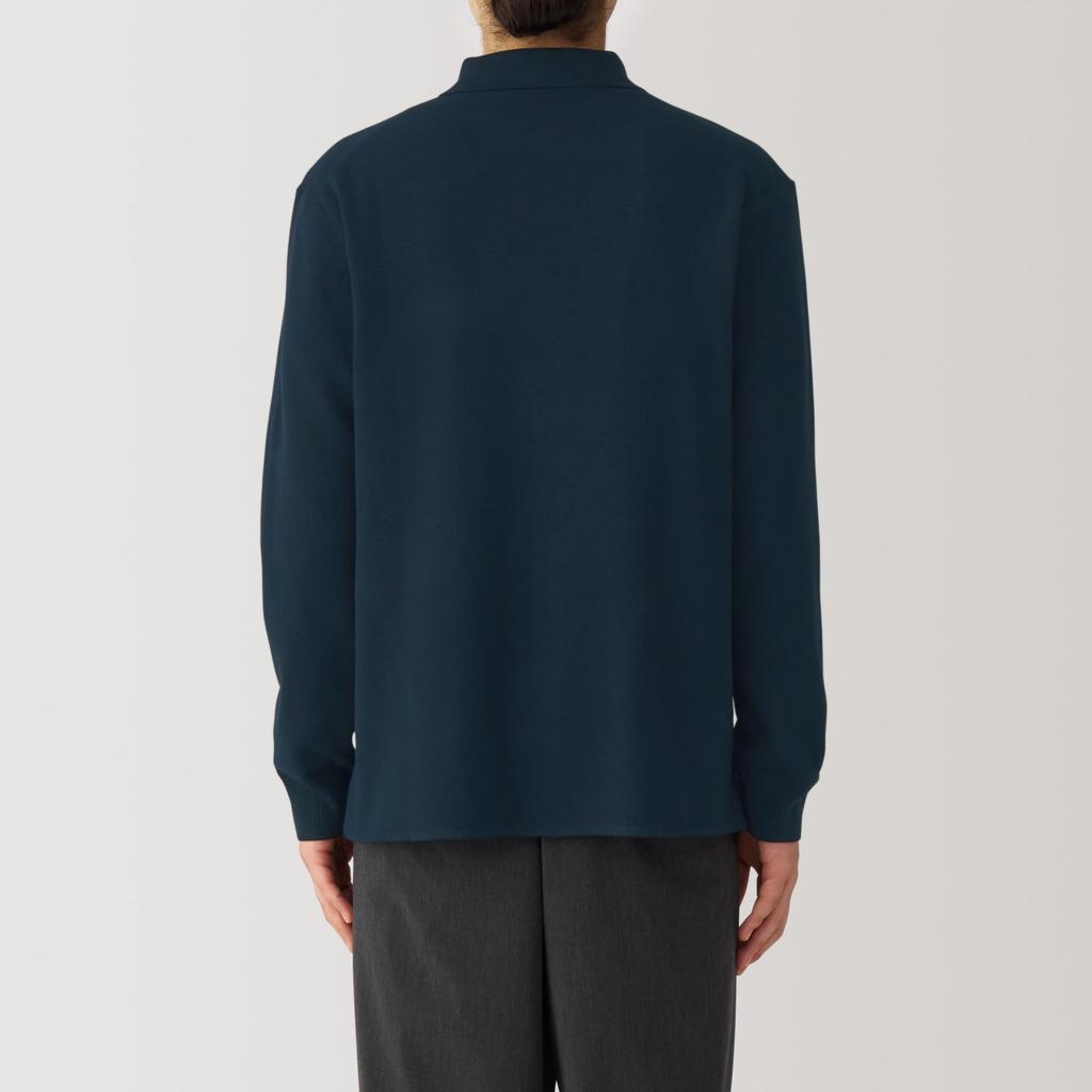 MUJI Men's Washable Milan Rib Knit Shirt Cardigan, Dark Navy, Size S (AA0RPA4A)