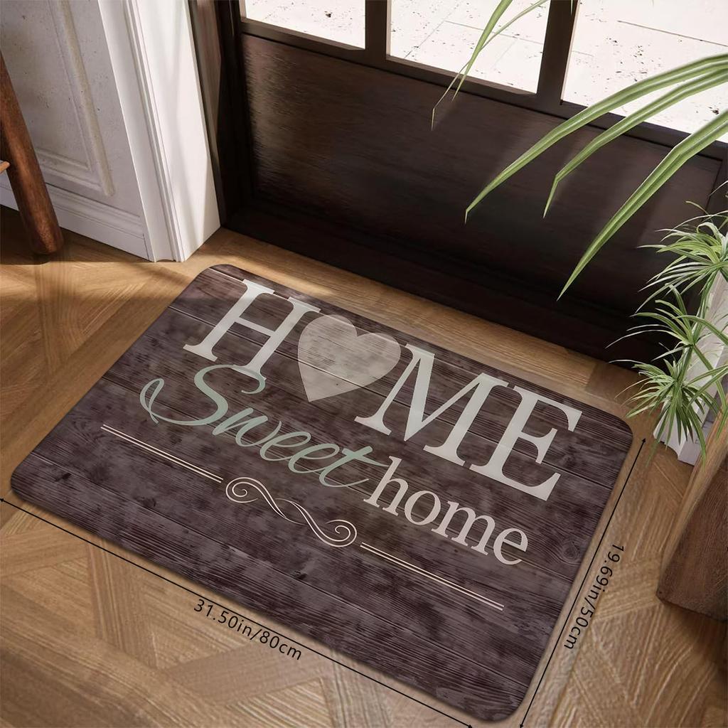 American Country Wood Grain Home Sweet Home Non-Slip Floor Mat Absorbent Decorative Area Rug for Entrance Bathroom Kitchen
