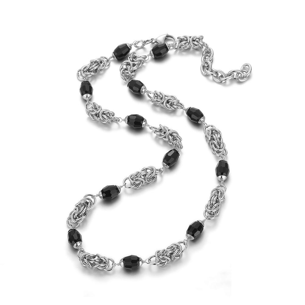 Hip Hop Stainless Steel Cuban Chain Black Spacer Beads Handmade Chain European and American Trendy Versatile Accessory Thick Chain Necklace