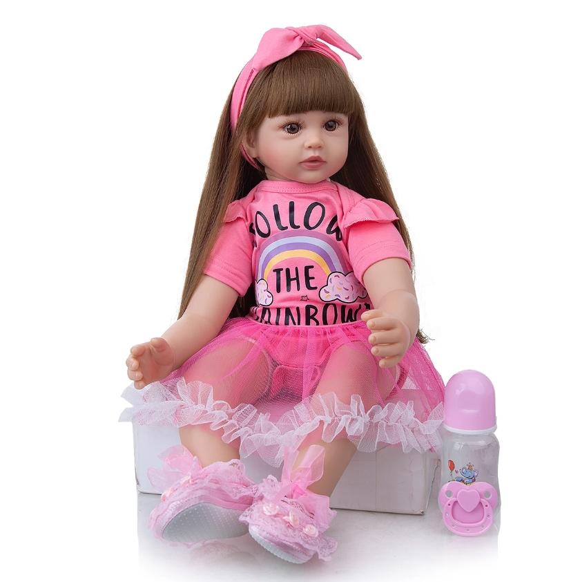 Neues Design KEIUMI Elegante wiedergeborene Mädchenpuppen 24'' 60 cm Prinzessin weiches Vinyl-Baby wiedergeboren mit langen goldenen Locken Weihnachtsgeschenke