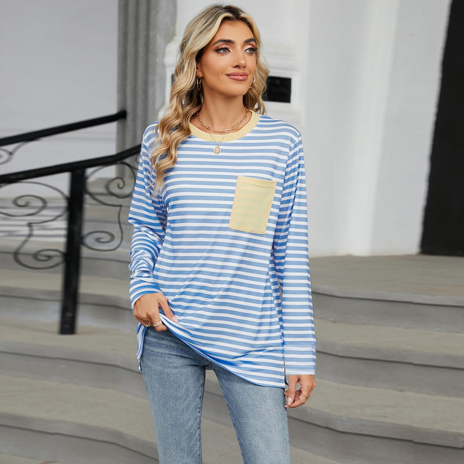 Женский повседневный топ с круглым вырезом и длинными рукавами в полоску с принтом XXXL — фото 4