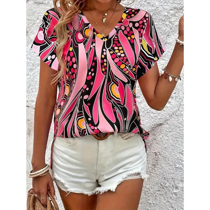 Women s 3D Printed Short Sleeve V Neck S