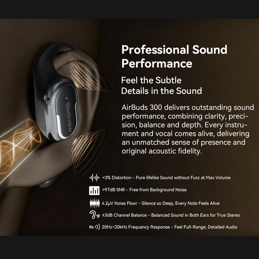 Blackview AirBuds 300 Wireless Bluetooth 6.0 Headphones Open Ear Sports Headphones