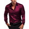 2024 Autumn Men's British Style Silky Long Sleeve Shirt