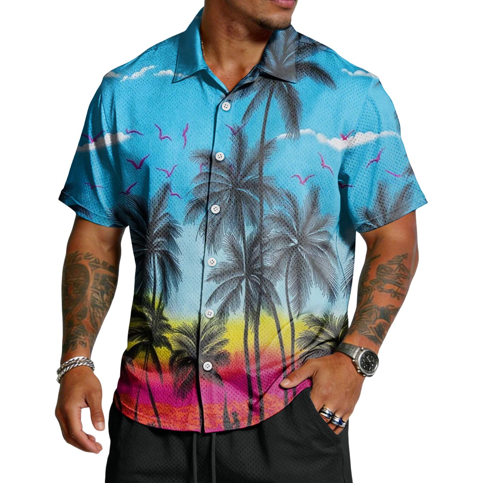 Мужская повседневная легкая дышащая рубашка с коротким рукавом XXL