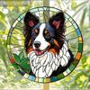 2D Flat, 1pc Sun Catcher, 16.6cm/6.54in, 2D Flat - 1 Edge Collie and Floral Colorful Style Acrylic Sun Catcher. This Adorable Puppy Decoration Is Perf