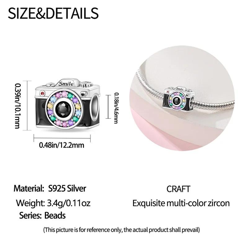Charms Original Copper Plated Colored Zircon Gemstone Camera Beads Fit Bracelet Diy Gift Women Delicate Jewelry