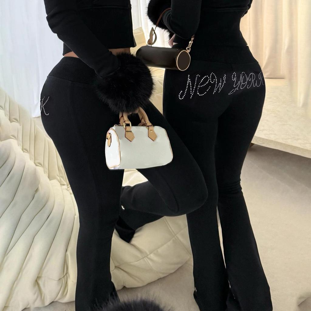 2025 Fall/Winter European Furry Hoodie & Rhinestone Sweatpants Set