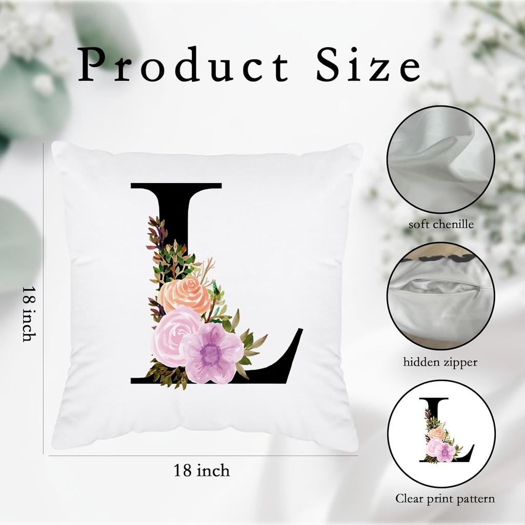 Initial Pillow Covers 18x18 - Monogram L Pillow Cover, Initial Letter Throw Pillow Cover, Monogram Pillow Case L, Monogrammed Gifts for Women, L