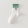 Heart Embroidery Mid-Calf Seamless Women's Socks - Korean Style, Striped, Solid Color Cotton for Autumn & Winter