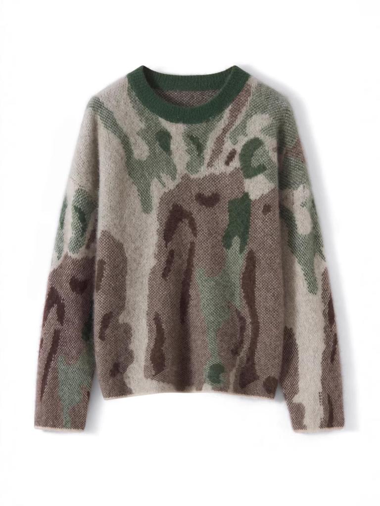 Women's Cashmere Wool Jacquard Knit Sweater - Thickened Loose Pullover for Autumn/Winter