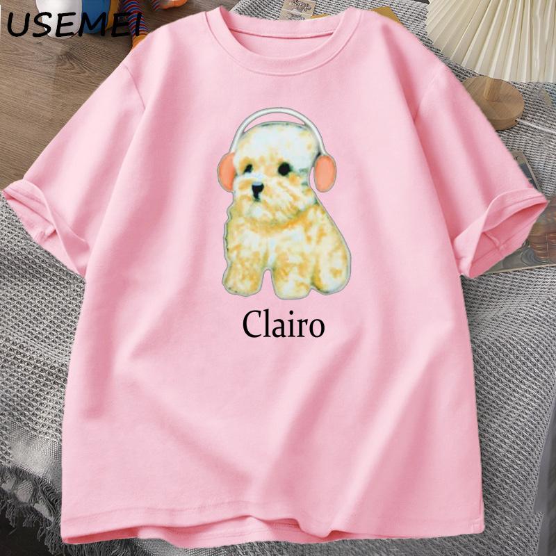 Clairo Dog Puppy Headphones T-Shirt Funny Cute Cat Tee Merch Y2k Men's Clothing Oversized Harajuku Mens Printed Cotton Tee Shirt