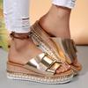 Fashion Metal Buckle Design Slippers for Women 2025 Summer Platform Thick Bottom Sandals Plus Size Woman Open Toe Wedges Slides Shoes