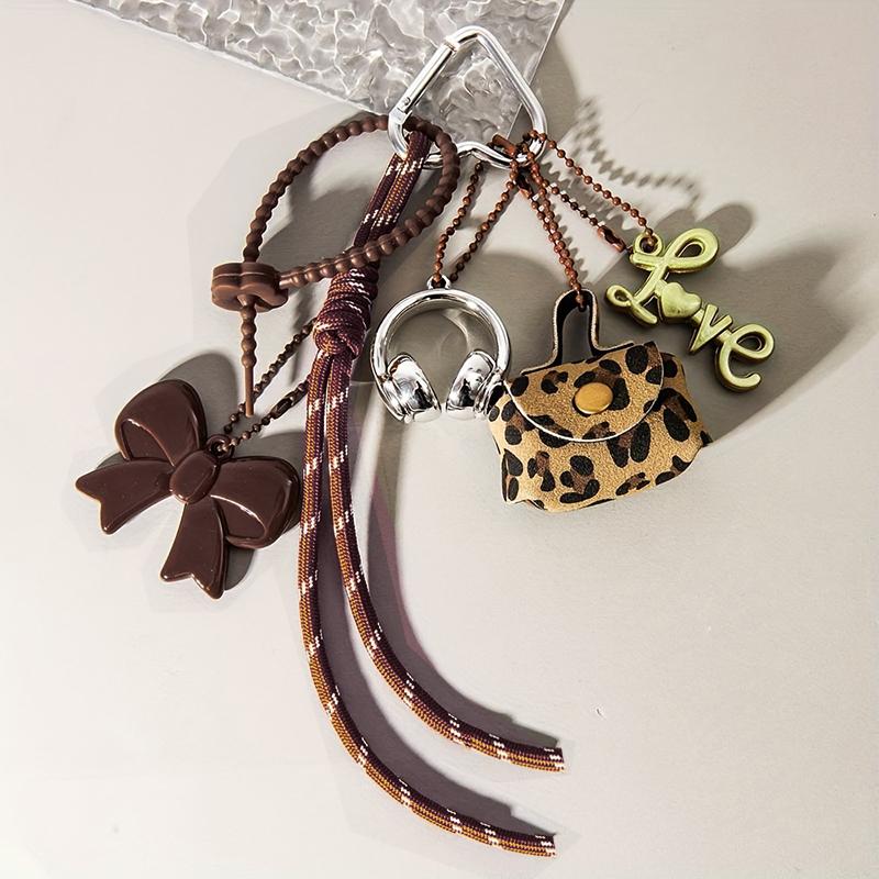 Exquisite Woven Maillard Bow Rope Pendant Earphone Gifts Mini Bow Faux Leather Bag Accessories for Women