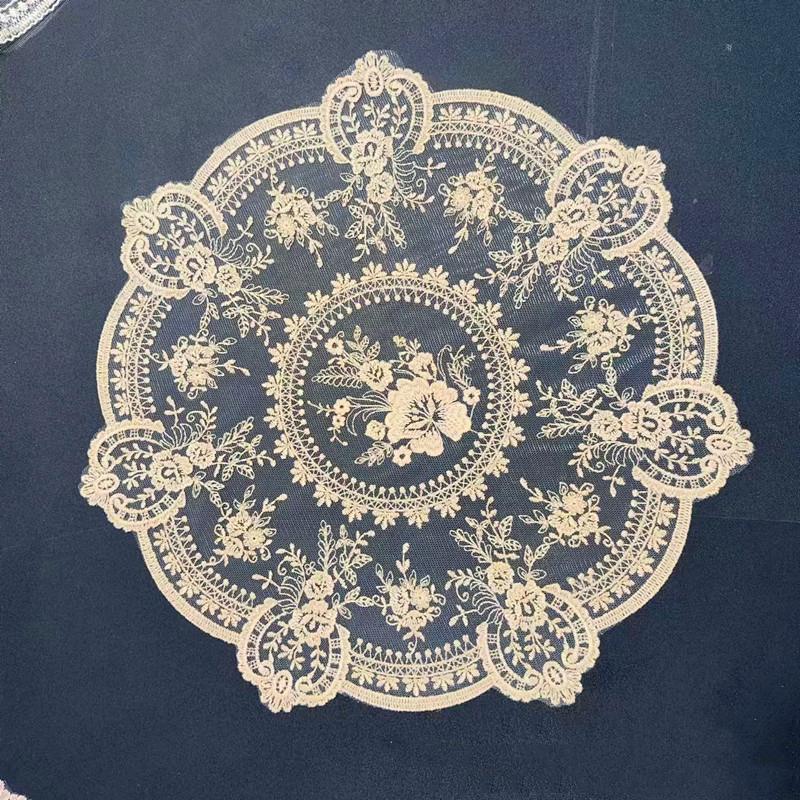 33cm Beautiful Pattern Table Mat Retro French Lace Coffee Cup Mat Embroidery Placemat Vase Table Lamp Ornament Photo Prop Napkin
