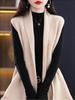 Women's Solid V-Neck Wool Vest - Lace-up Knit Sleeveless Outerwear for Autumn/Winter.